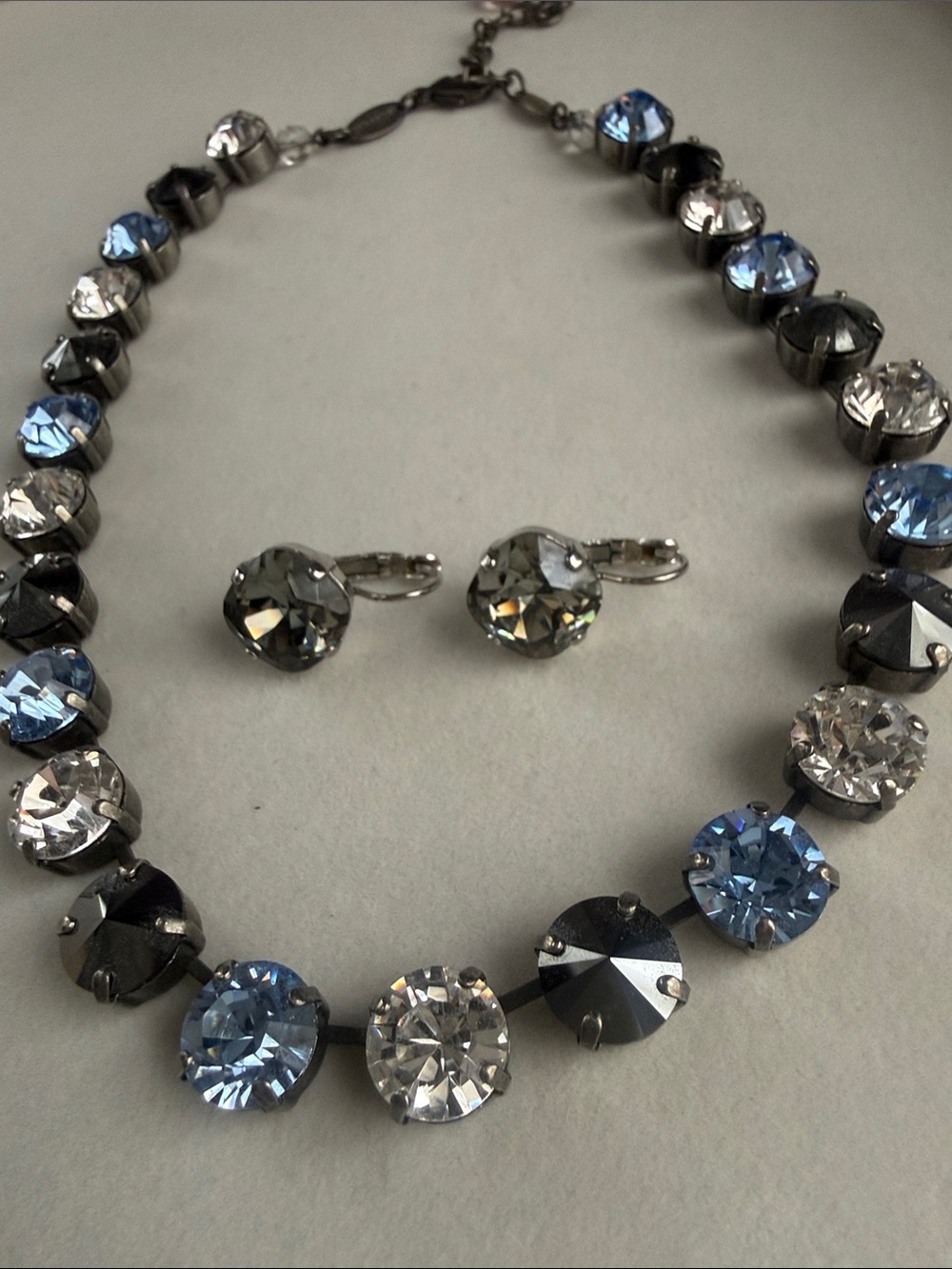 Sabika Blue and Clear Crystal Tennis Necklace and Black Earrings
